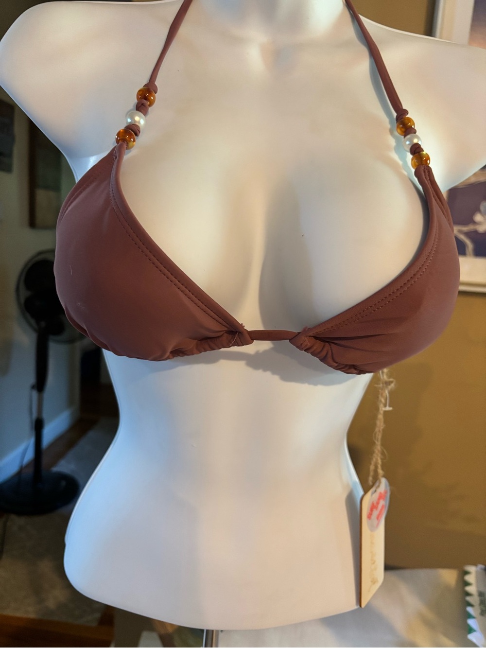 Burgundy Beaded Triangle Bikini Top & Bottom- Women Swim